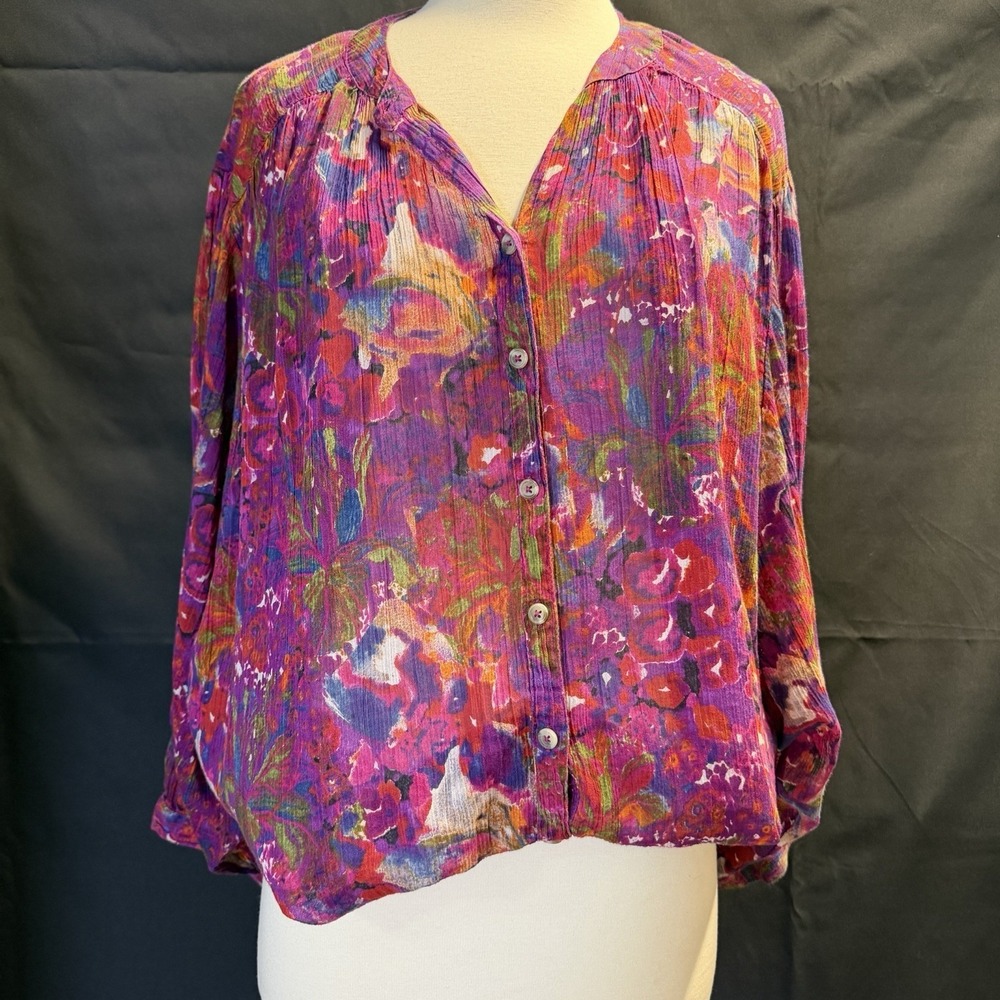 Old Khaki Women's Floral Button-Up Blouse – Colorful Boho Lightweight Top - Picture 3 of 10